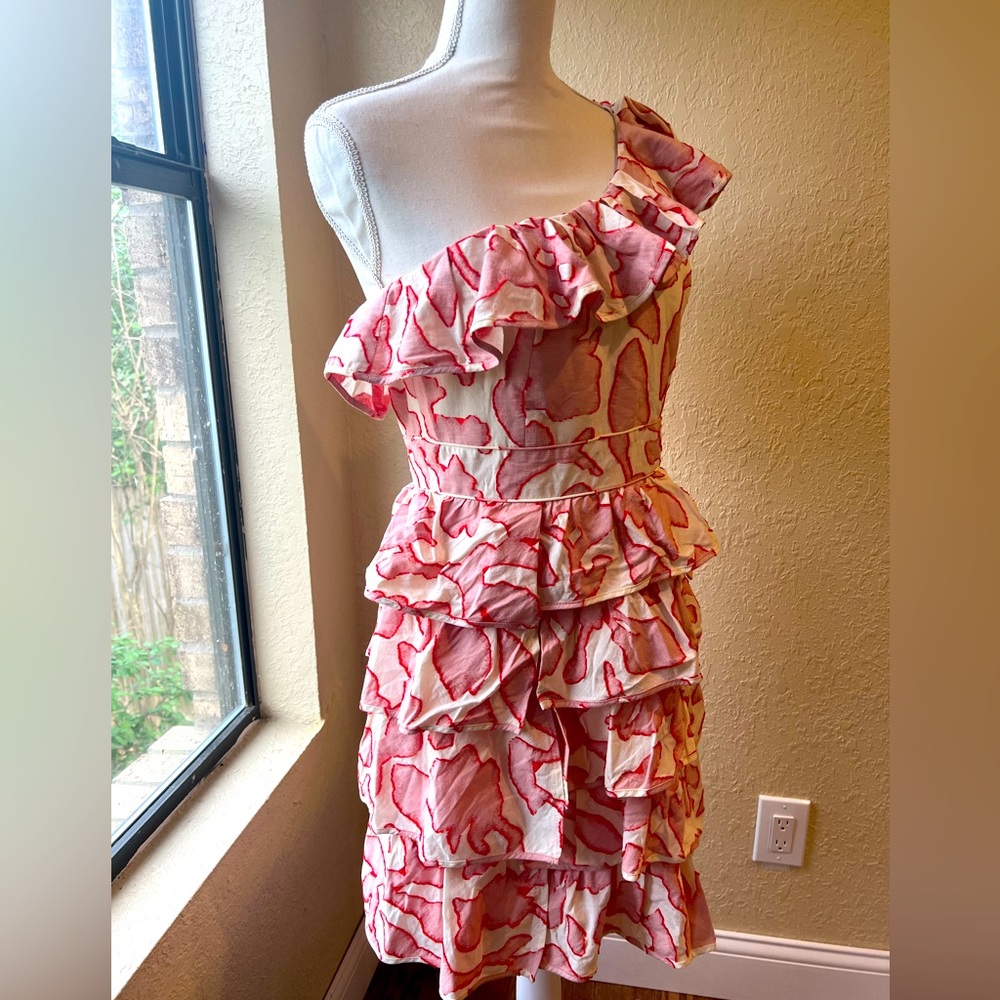 Cynthia Steffe one shoulder ruffle dress size 8 made USA